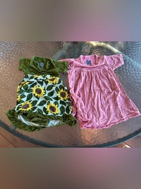 Kickee Pants Greent Sunflower & Pink Cotton Dresses